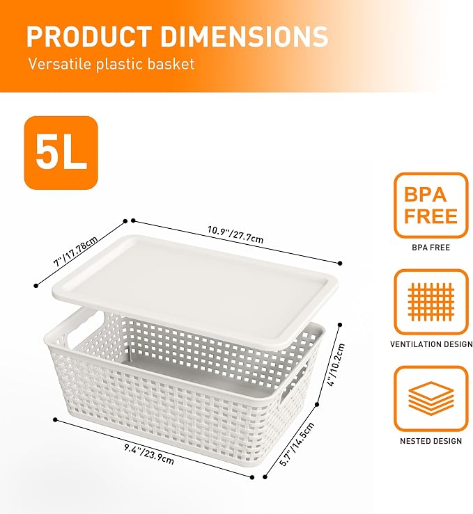 Plastic Storage Baskets With Lid, Storage Bins - Image 2