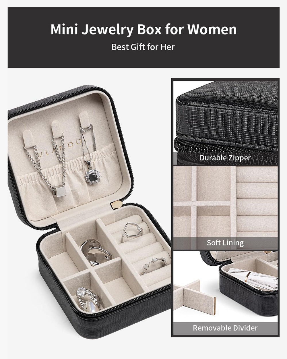 VLANDO Travel Jewelry Box, Small Jewelry Travel Organizer Case for Girls Wome...