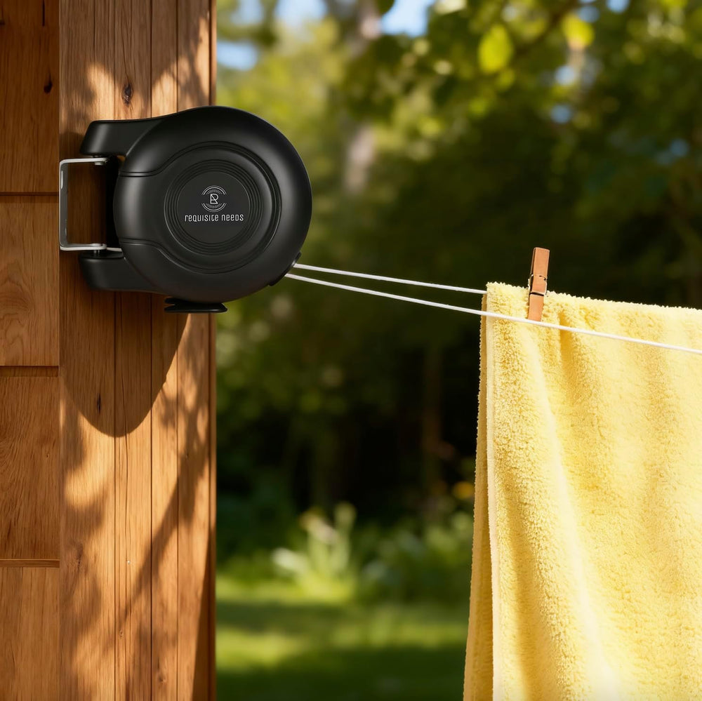 REQUISITE NEEDS Wall Mounted Twin Cable Retractable Washing Line, Black, Heav...