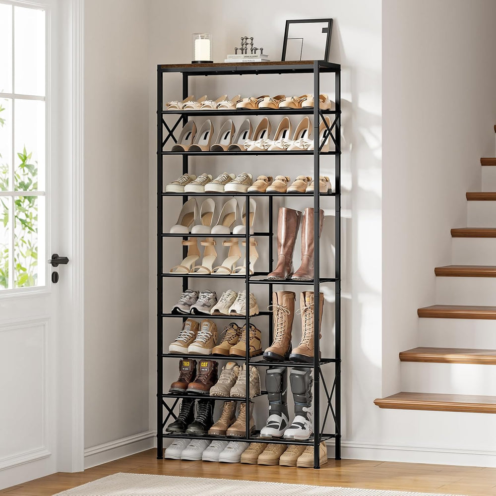 10-Tier Shoe Rack, Boot Storage for Closet, Rustic Brown