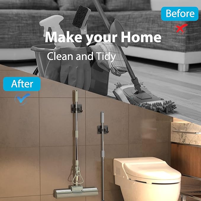 Mop Broom Holder No Drill, Mop Broom Organizer Wall Mounted Heavy Duty - Image 7