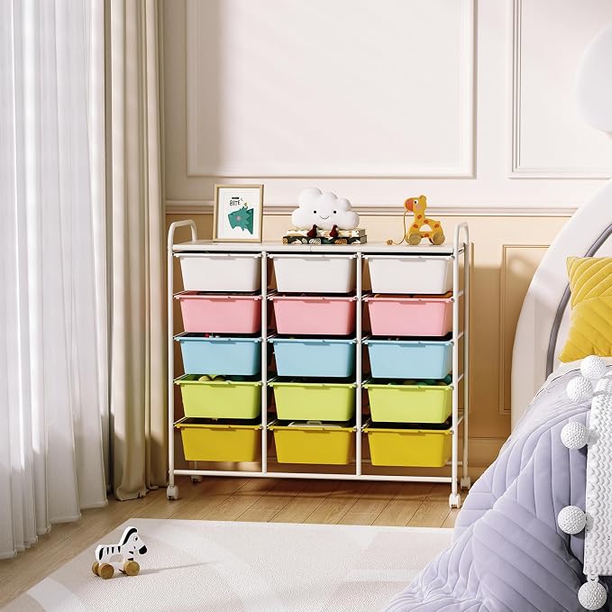 15 Drawers Rolling Cart With Wheels, Plastic Storage Drawer With Metal Frame - Image 2