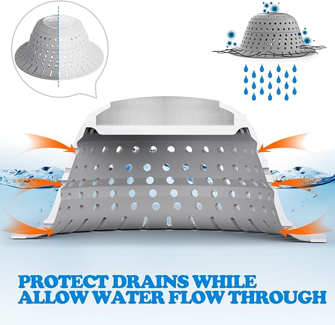 zaa Shower Drain Hair Catcher, 2 Pack Silicone Collapsible Bathtub Drain Cover - Image 5