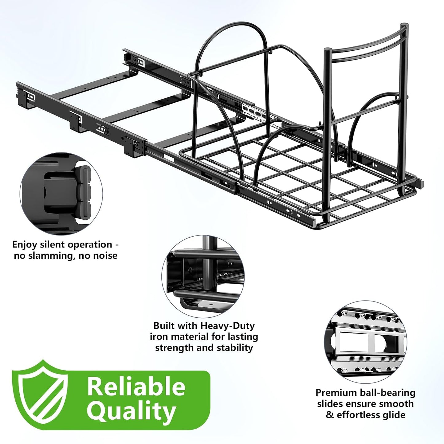 Dual Trash Can Pull Out Under Kitchen Sink Counter, NO CAN, Slider | For 35Qt Bins(7-9 Gal), Recycling Bin & Garbage Can Pullout Kit, Quiet Close Sturdy Shelf, Requires Cabinet ≥16"W*17"H*23"D