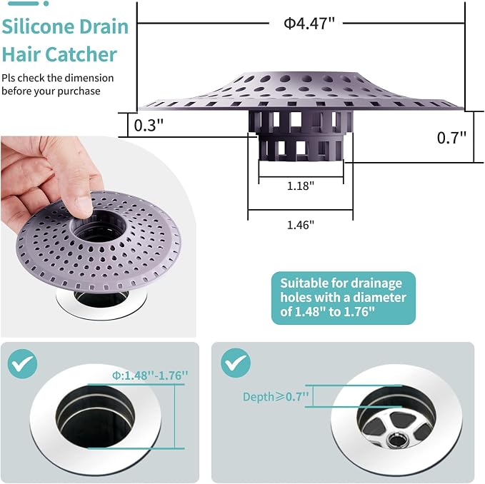 Shower Hair Drain Catcher, Silicone Bathtub Drain Hair Catcher Strainer - Image 5