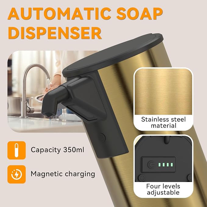 Automatic Soap Dispenser, Stainless Steel Material, Rechargeable Touchless Hand - Image 2