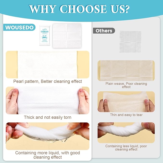 300 Pcs Ultra Thick Soft Large Body Wipes Individually Wrapped, Shower Wipes - Image 3