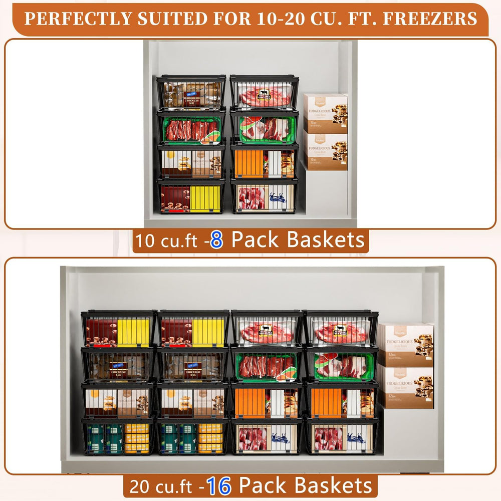 Large Freezer Organizer Bins for 10 to 20 Cu.Ft,Leak-Proof Bottom,4 Pack