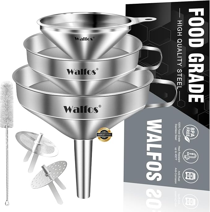 Stainless Steel Funnel, Walfos 3 Different Sizes of Kitchen funnels by Walfos