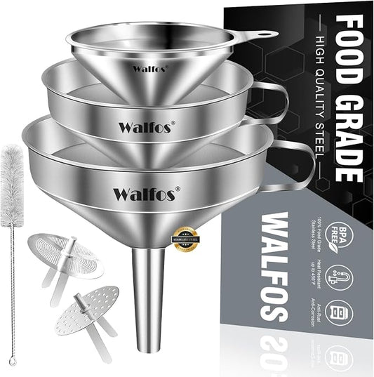 Stainless Steel Funnel, Walfos 3 Different Sizes of Kitchen funnels by Walfos