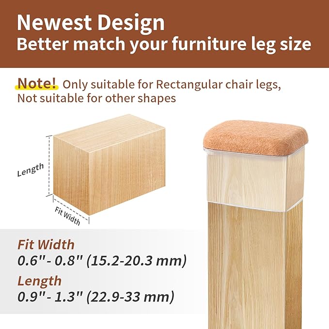 Ezprotekt 24 Pcs Rectangle Clear Felt Chair Leg Floor Protectors Caps - Image 2