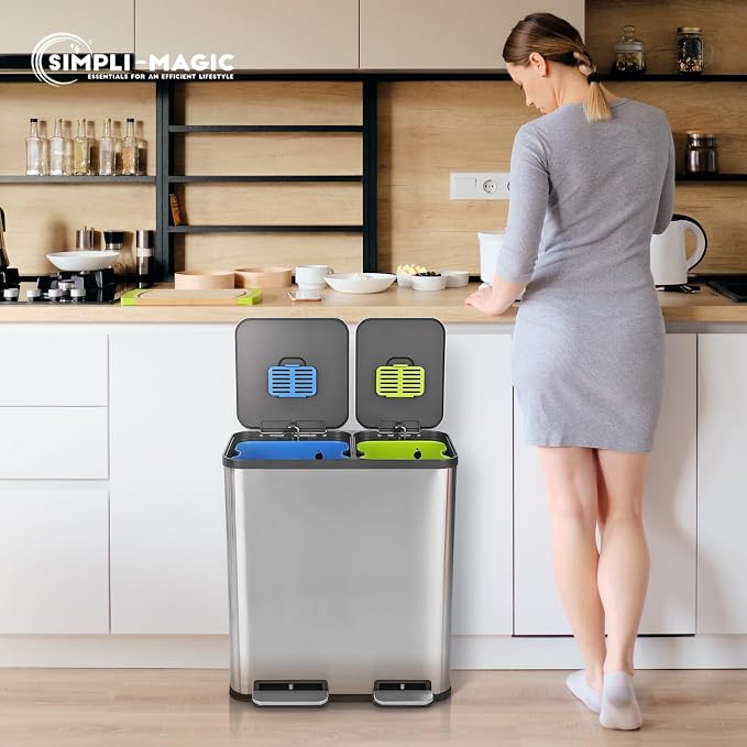 Simpli-Magic 18.5 Gallon Dual Compartment Step Trash Can – Kitchen Garbage Can - Image 8