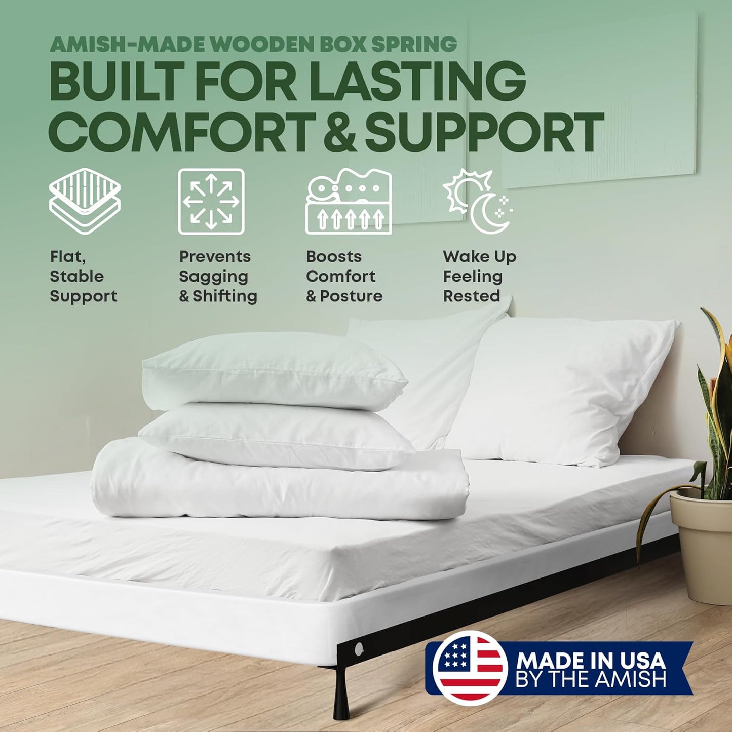 4.5” Full Box Spring Only for Full Size Bed – Amish-Made in The USA – Solid Wood Mattress Foundation with Stable & Quiet Support – Flat-Packed & Easy Assembly | Wood Box Spring