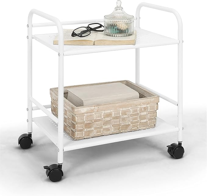 SunnyPoint 2-Tier Metal Rolling Utility Cart – Mobile Storage Shelf by SunnyPoint