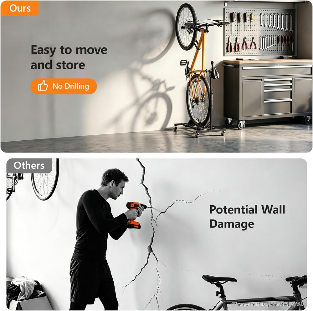 Vertical Bike Stand, (2 Pack) Space Saving Indoor Bicycle Storage Rack with W...