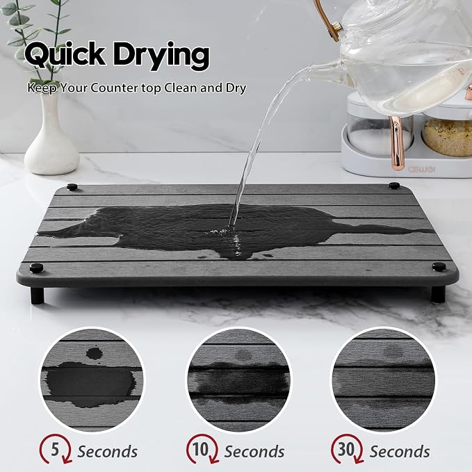 Stone Dish Drying Mat for Kitchen Counter, Water Absorbing Bathroom Tray Sink - Image 4