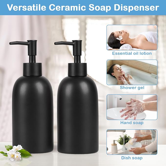 Natheeph 14OZ Ceramic Soap Dispenser Ceramic Soap Pump Dispenser Can Fill Liquid - Image 6