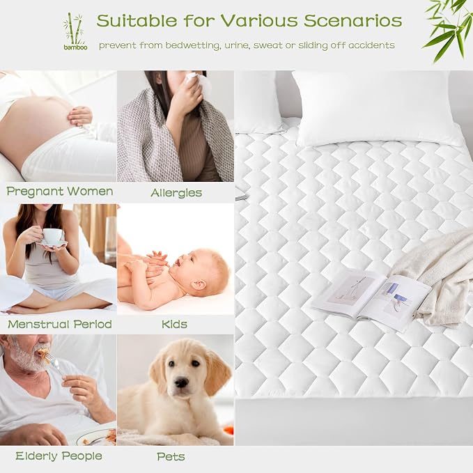 GRT King Mattress Protector Waterproof, Rayon from Bamboo, Cooling Quilted - Image 5