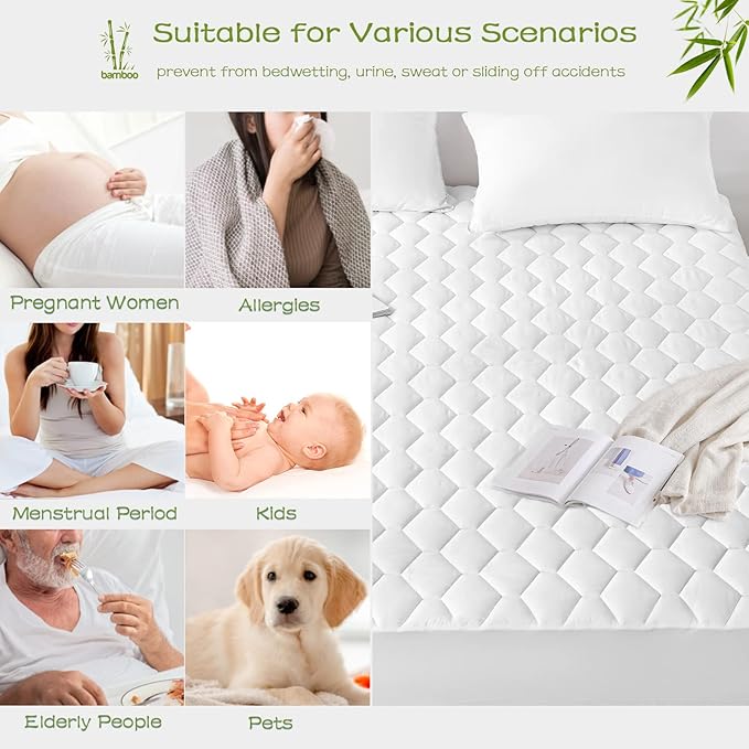 GRT Twin Mattress Protector Waterproof, Rayon from Bamboo, Cooling Quilted - Image 5