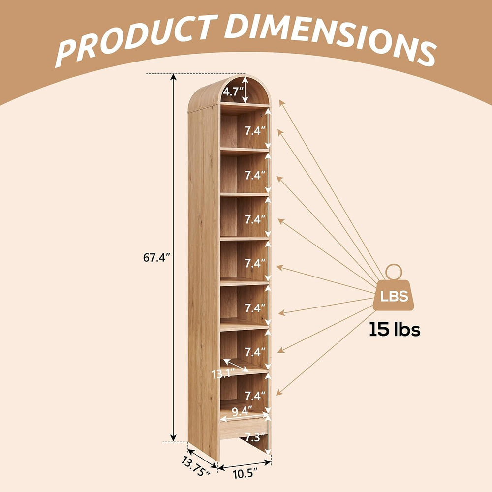IFBUY 67" Tall Arched Shoe Cabinet, 8 Tiers Shoe Storage Cabinet, Freest...
