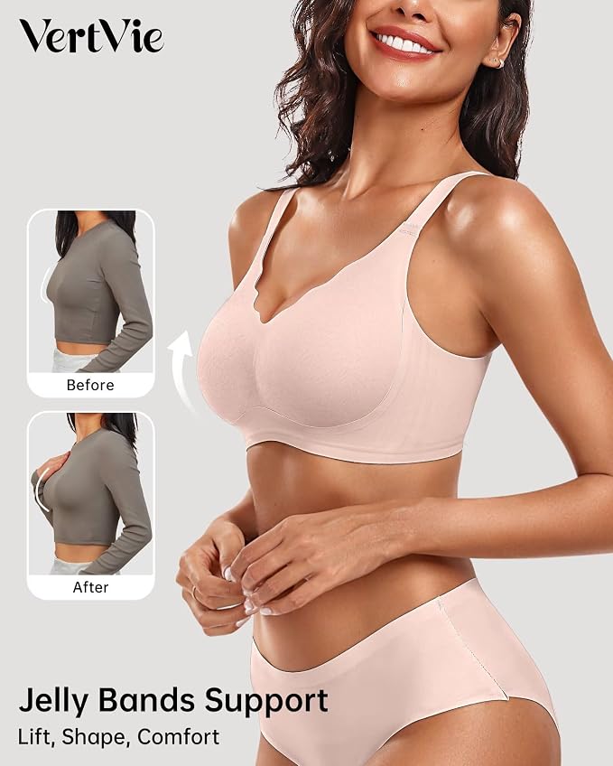 Vertvie Womens Seamless Bras No Underwire Supportive Wireless Push Up Full - Image 2