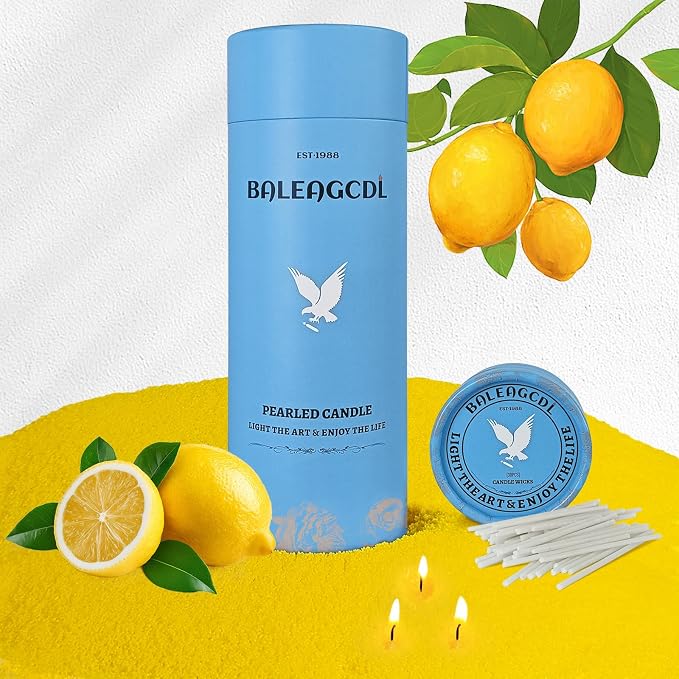 Lemon Scented Yellow Pearled Candle 18oz Luxury Sand Candle Granulated Wax by ZECHKAVAA