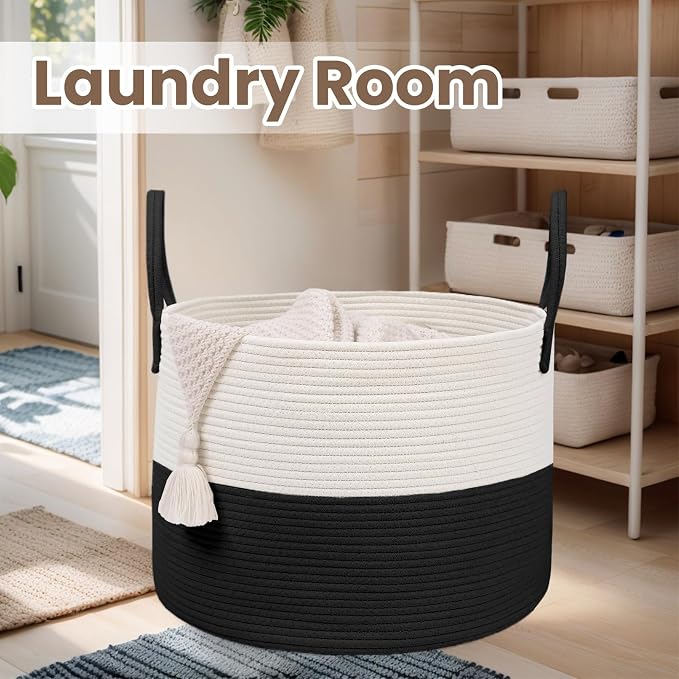 Woven Blanket Basket, 65L Large Rope Storage Bin - Image 6