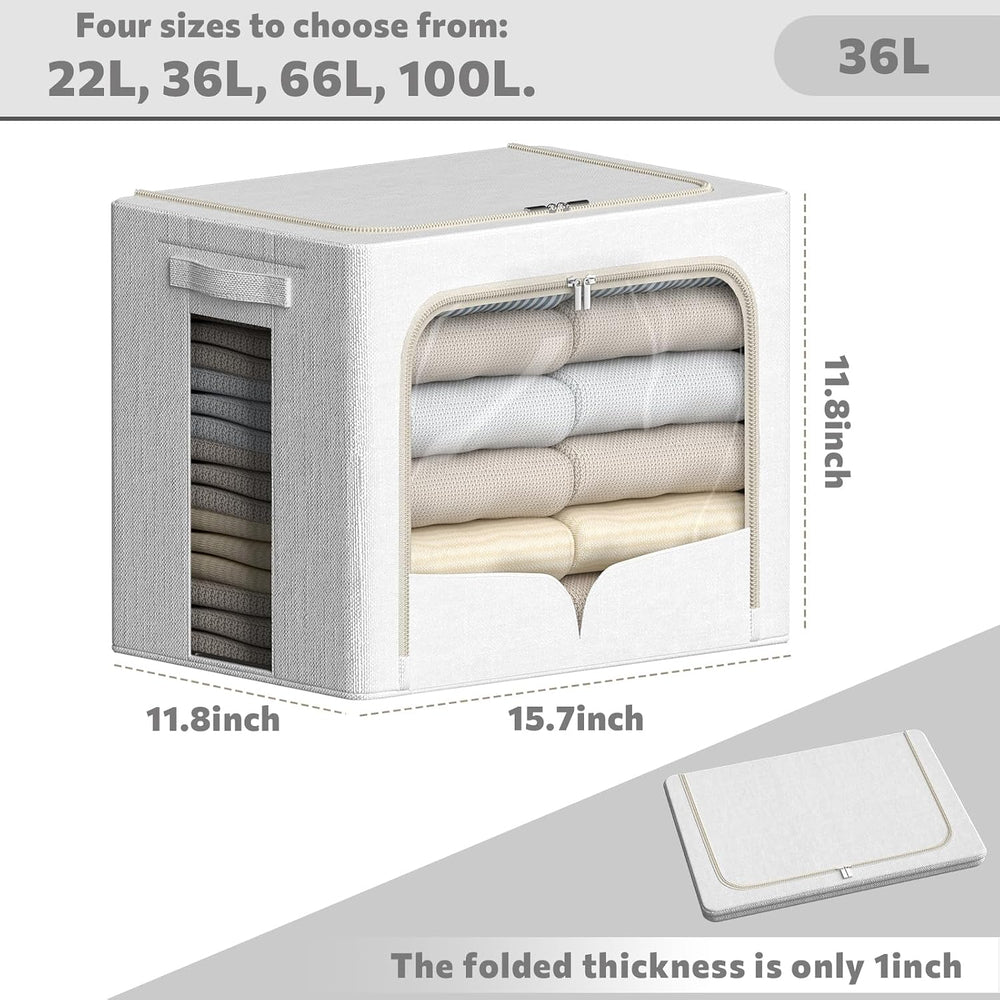 FHSQX 3 Pack Clothes Storage Bins Foldable Metal Frame Storage Box Stackable ...