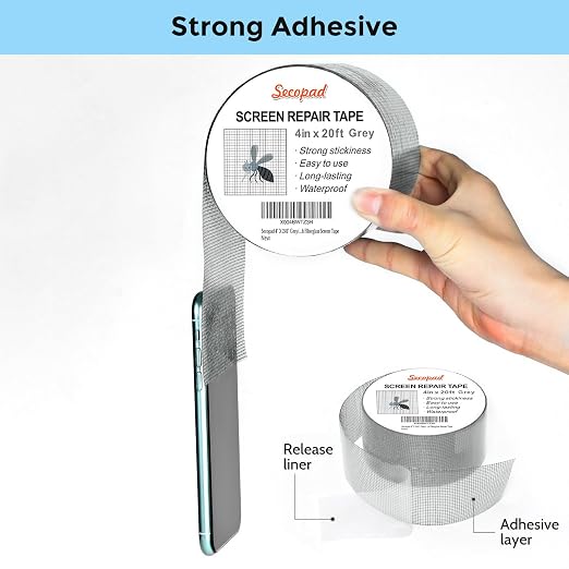Grey Window Screen Repair Tape, 4IN X 20FT Screen Repair Kit - Image 3
