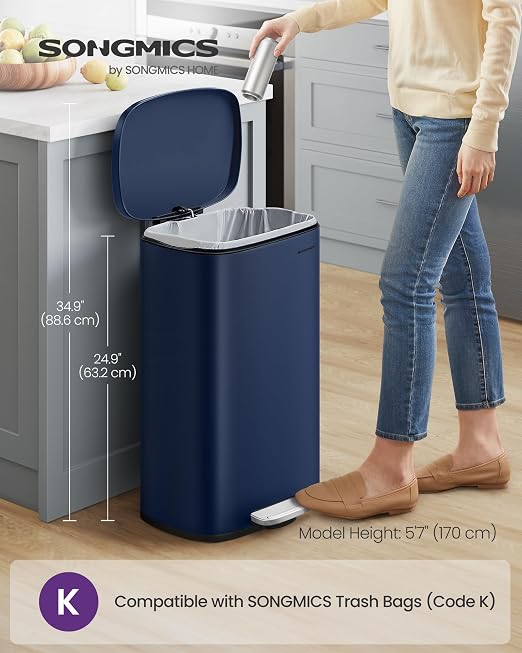 SONGMICS 13 Gallon Trash Can, Stainless Steel Kitchen Garbage Can, Recycling or - Image 3