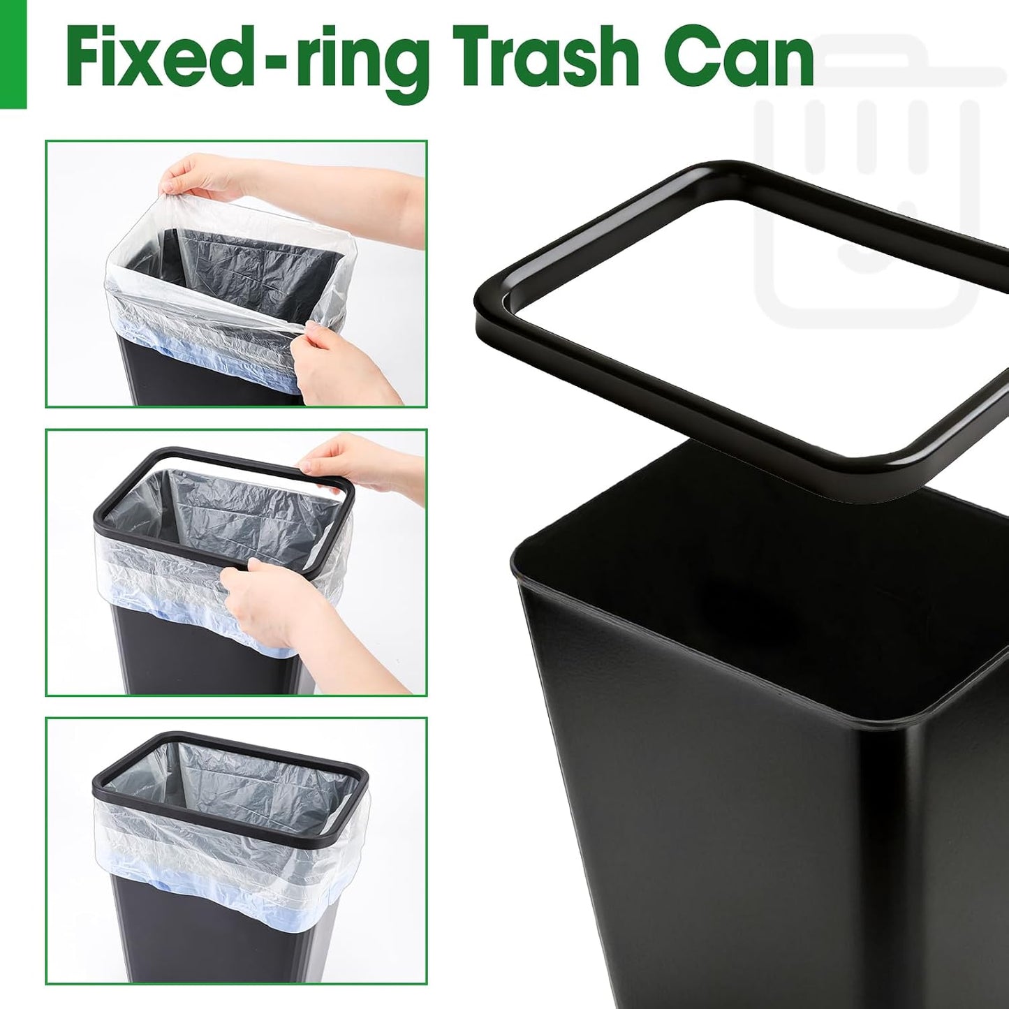 5 Pack Small Trash Can, Plastic Wastebaskets, 3.5 Gallon Small Garbage Can for Bathroom, Bedroom, Kitchen, Offices, Black