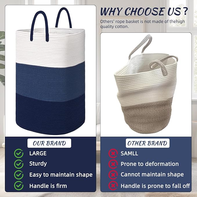 Woven Laundry Basket for Clothes, 65 L Large Rectangle Laundry Hampers - Image 5