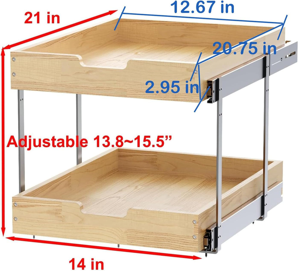 Sikarou Wood Pull Out Cabinet Organizer 2 Tie 14" W x 21" D, Heavy-...