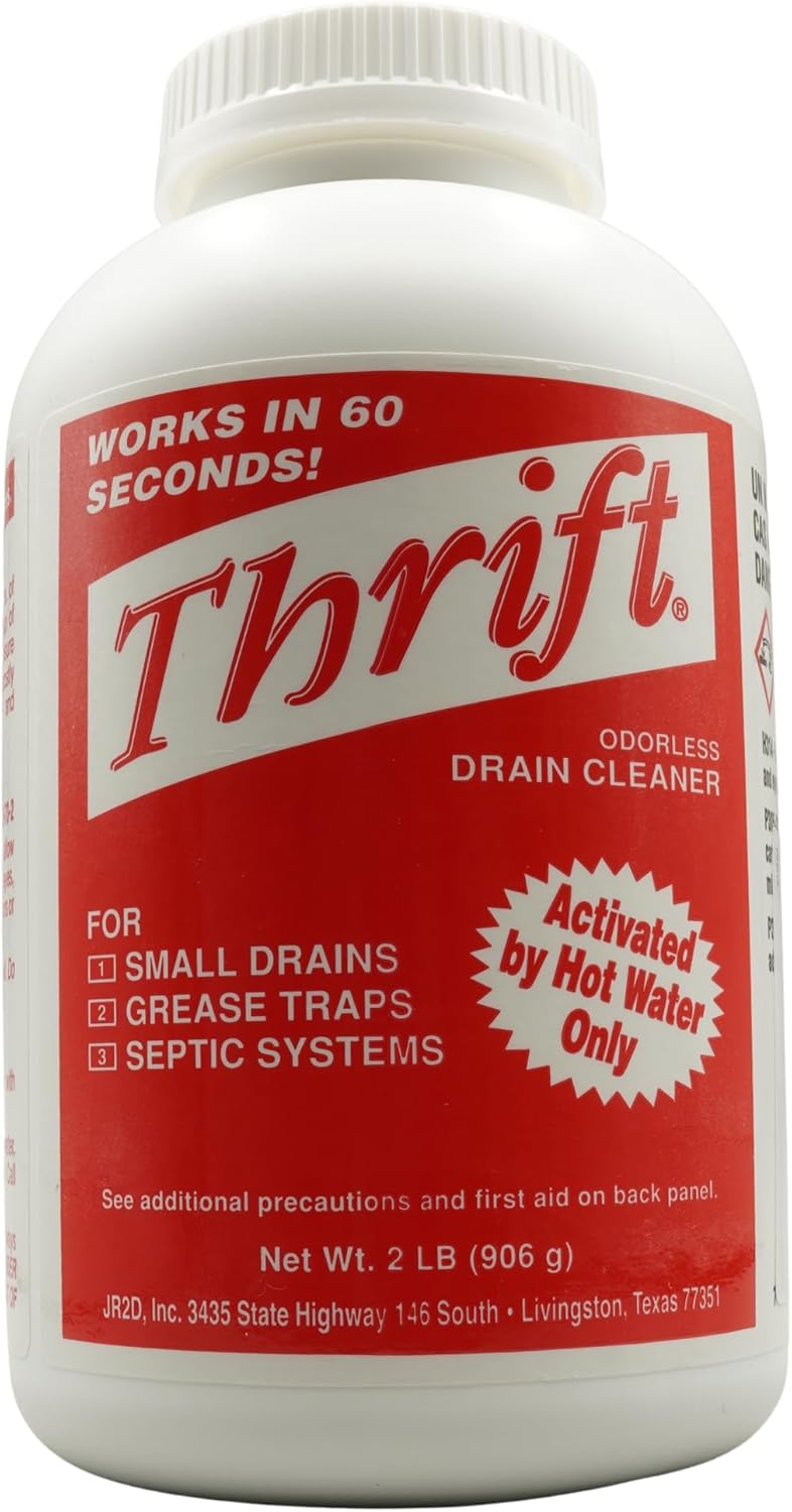Thrift T-200 Odorless Drain Cleaner – Hot Water Activated Drain Cleaner for Small Drains, Grease Traps, Septic Systems & Sewer Lines – 2 Pound Bottles (Pack of 2)