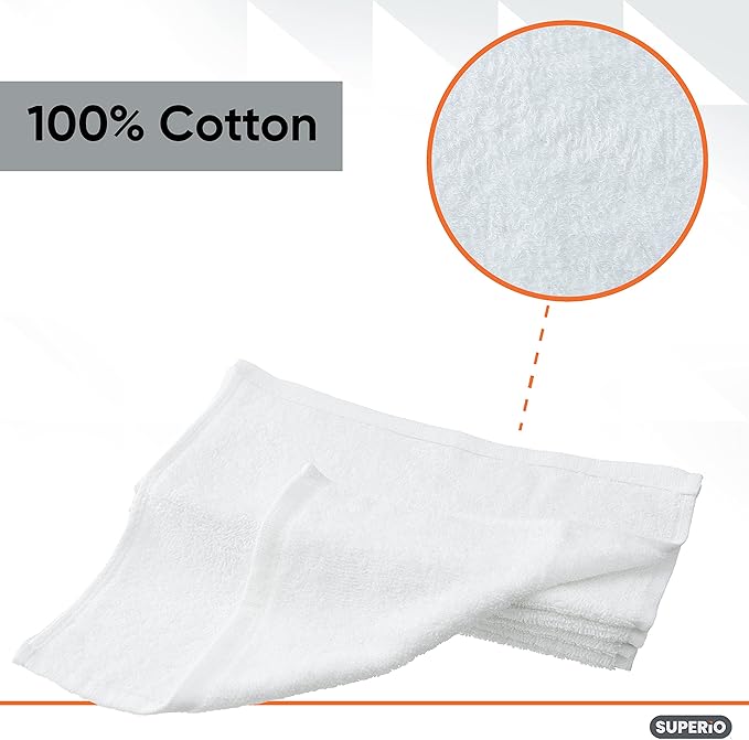 Superio Terry Cloth Rags White Washcloths 100% Cotton 12" Cleaning Cloths - Image 4