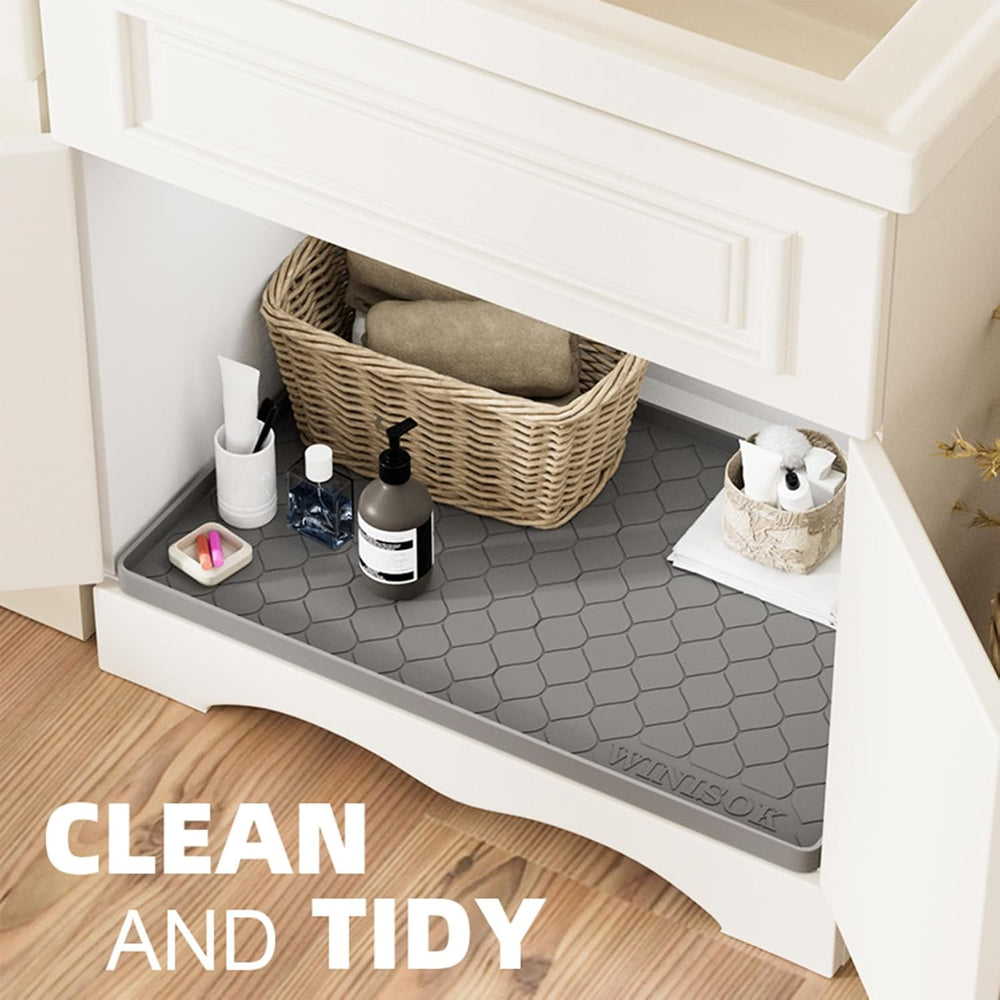 Winisok Waterproof Under Sink Mat 40" x 22", Silicone Mat, Black