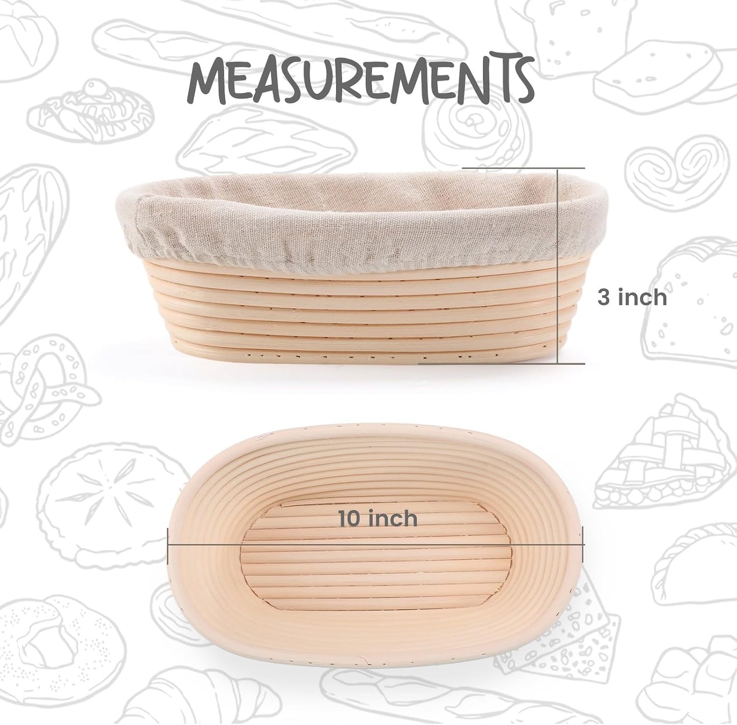 DOYOLLA Bread Proofing Baskets Set of 2 10 inch Oval Shaped Dough Proofing Bowls w/Liners Perfect for Professional & Home Sourdough Bread Baking