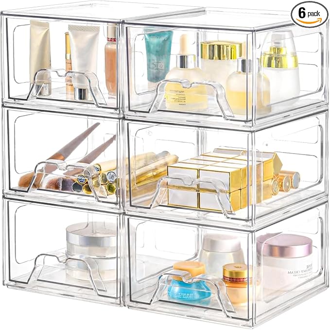 Plastic Drawers Storage, 6 Pack Clear Stackable Storage Drawers, Acrylic by Unknown