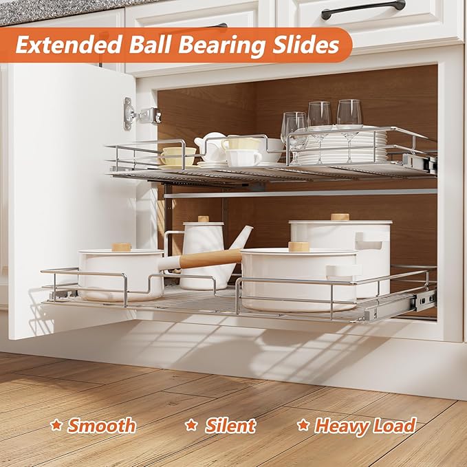 ROOMTEC Individual Pull Out Cabinet Organizer, 2 Tier Spice Rack Organizer - Image 2