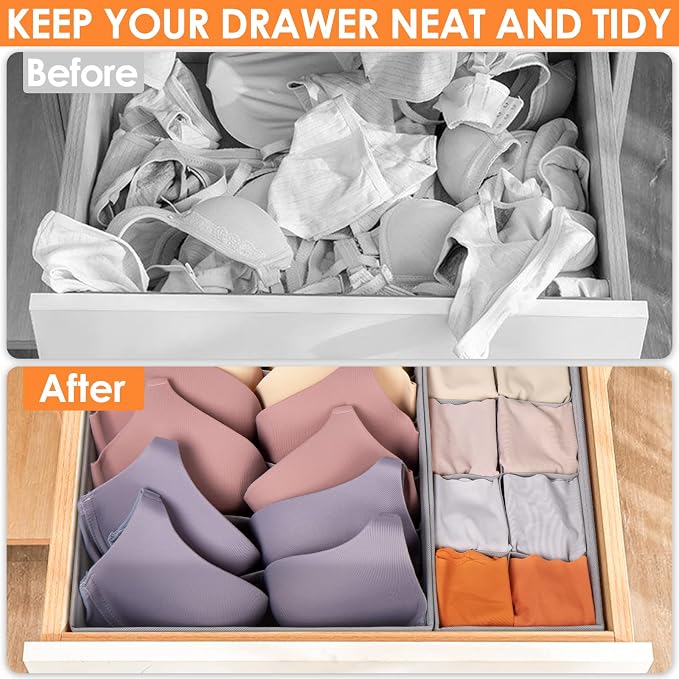 6 Pack Sock Underwear Drawer Organizer Dividers, 58 Cell Foldable Fabric - Image 2