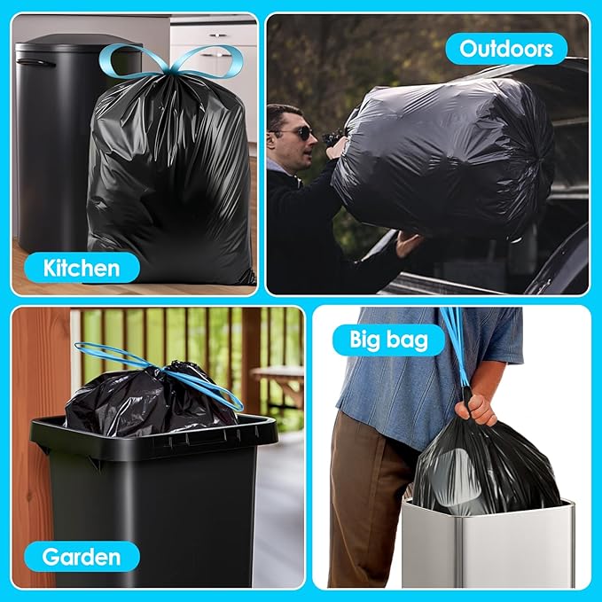 Teivio 20 Gallon 60 Counts Large Drawstring Trash Bags Strong Tall Kitchen - Image 7