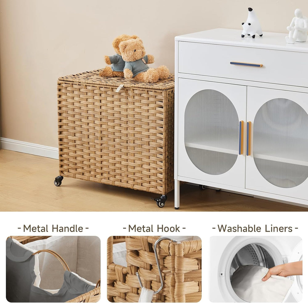 Laundry Hamper with Wheels, 34.3 Gallon(130L) Rolling Laundry Basket with Lid...