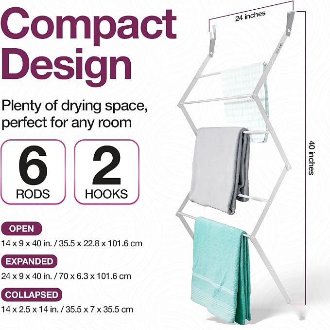 BLACK+DECKER Over The Door Expandable Telescopic Drying Rack, Clothes Organizer - Image 6