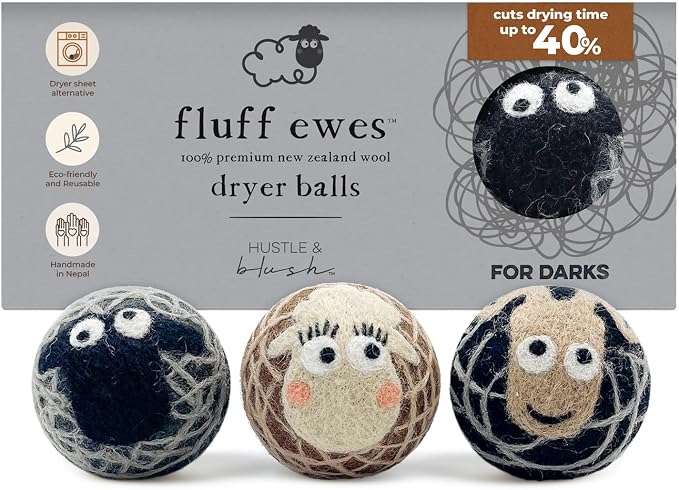 Fluff Ewes Wool Dryer Balls 3 Pack Premium New Zealand Wool Laundry Balls by HustleBlush