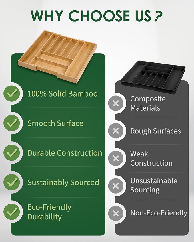 Premium Bamboo Expandable Drawer Organizer, 7-9 Slots Adjustable Kitchen Drawer - Image 5