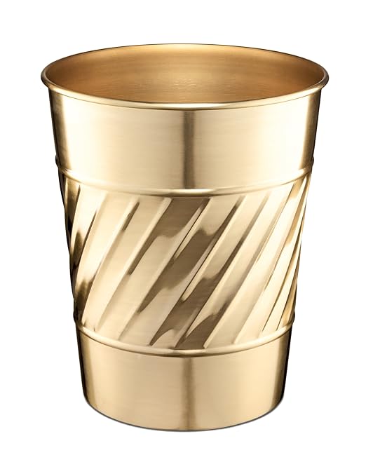 Monarch Abode Brushed Gold Handcrafted Wave Embossed Metal Wastebasket by MonarchAbode