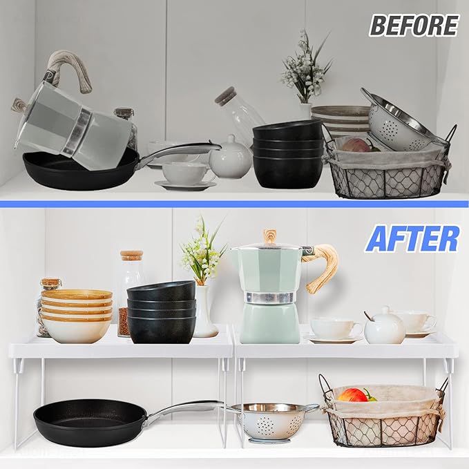 NiHome 4-Pack Stackable Plastic Kitchen Storage Shelf Foldable Rack - Image 3