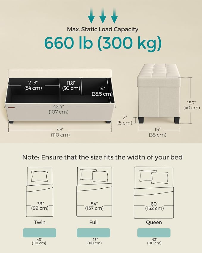 SONGMICS Storage Ottoman Bench, Foldable Foot Rest - Image 3