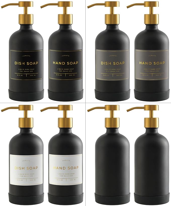 16oz Glass Soap Dispenser with Stainless Steel Pump, 21 Waterproof Labels - Image 5