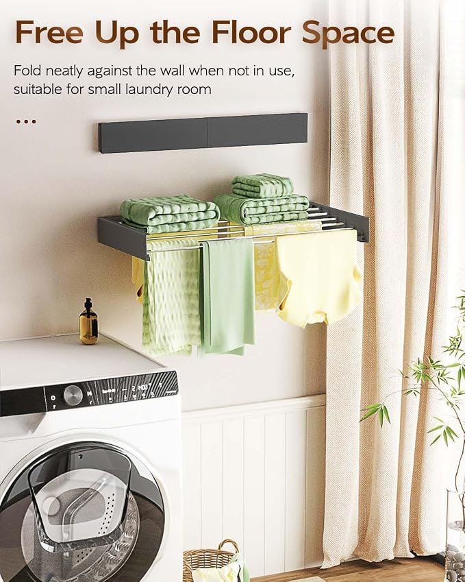 Wall Mounted Clothes Drying Rack 40", Foldable Wall Mount Laundry Rack Folding - Image 2